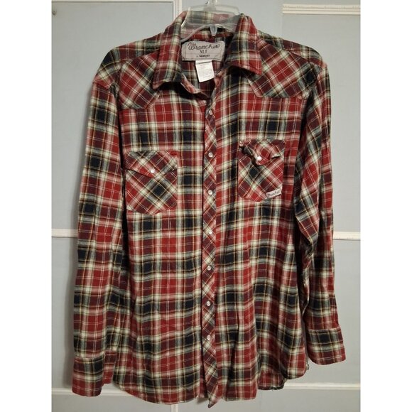 Wrangler Wrancher Red Plaid Pearl Snap Men's XLT Western Rodeo - Picture 1 of 12